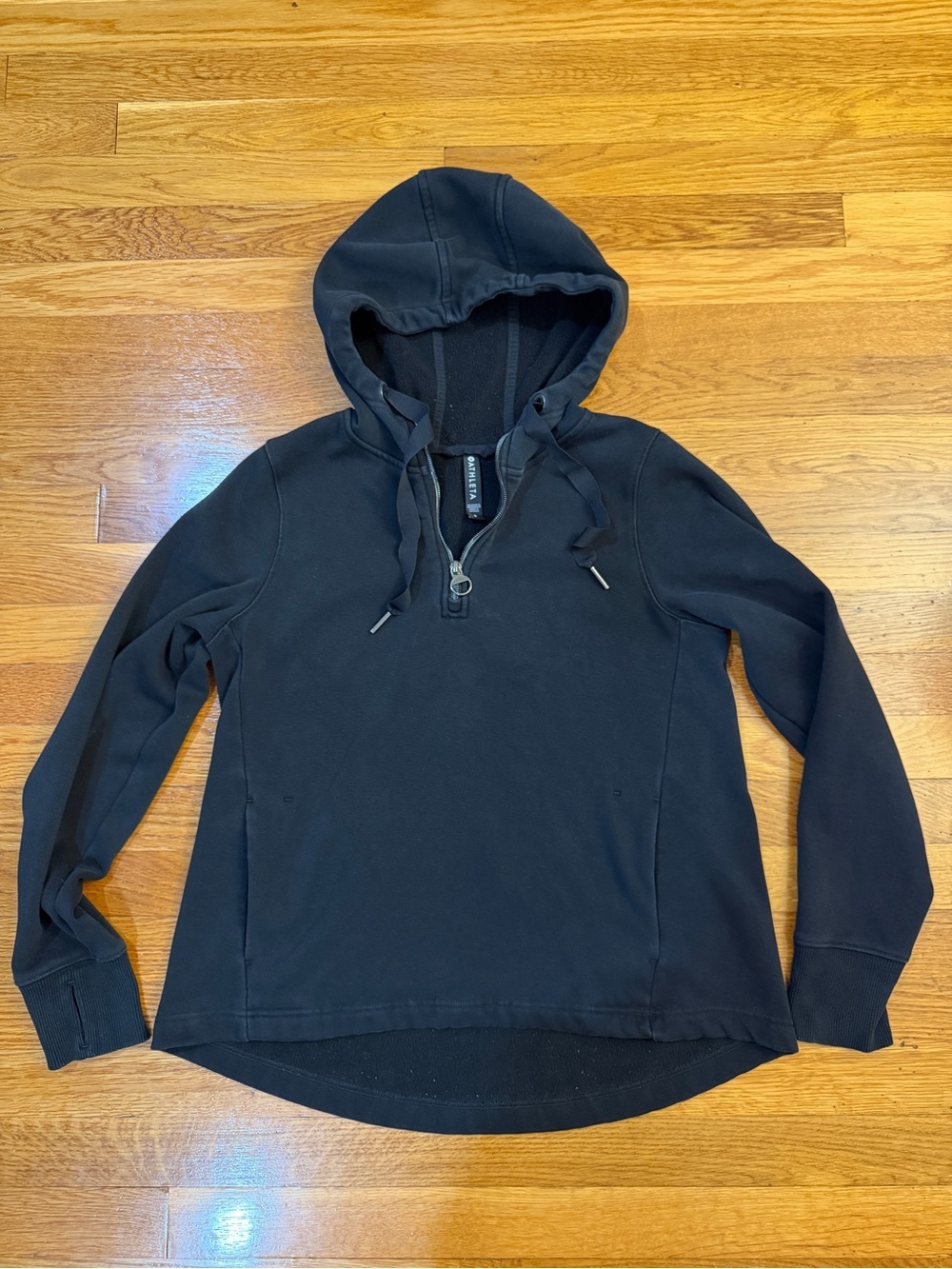 Athleta Cozy Karma 1/4 Zip Hoodie Sweatshirt in Black - Size Small